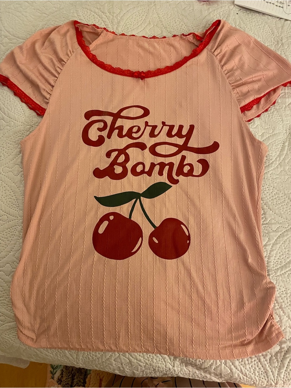 SHEIN Pink Crop Top with Red Cherry Graphic